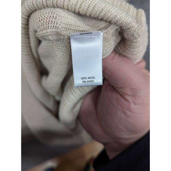 Banana Republic Sunburst Sweater Dress Womens XL Beige V-Neck 100% Wool Pullover - Picture 3 of 9